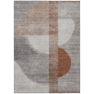 Taupe And Rust Geometric Washable Indoor Outdoor Area Rug