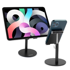 Insten Cell Phone & Tablet Stand for Desk - Adjustable Holder Compatible with iPhone, Samsung Android Phones & iPad, Black - 1 of 4