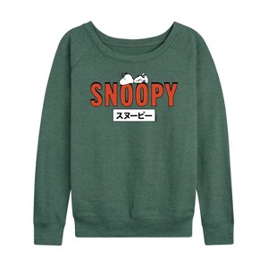Women's - Peanuts - Snoopy Red Lightweight French Terry Wide Neck Long Sleeve Shirt - 1 of 4