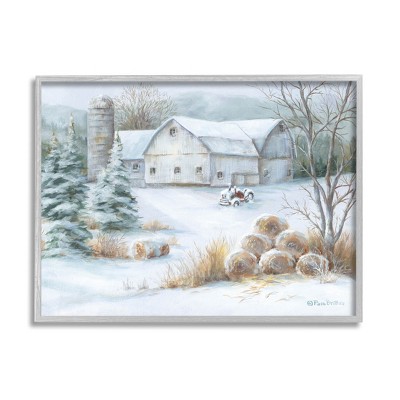 Stupell Industries Niveous Country Barn Snow Scene Framed Giclee Art