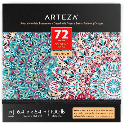 Arteza Adult Coloring Book, Mandala Illustrations, 6.4"x6.4" - 72 Sheets (ARTZ-8933)