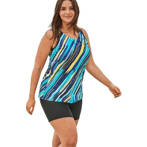 Swim 365 Women's Plus Size Longer-Length Racerback Tankini Top - 1 of 4