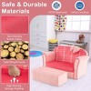 Tangkula Kids Double Sofa Velvet Upholstered Sofa Couch w/Footstool & Armrests Pink - 4 of 4