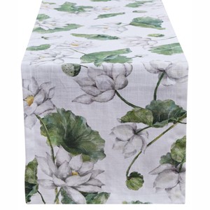 Split P White Lotus Green Floral Table Runner 14" x 54" - 1 of 4