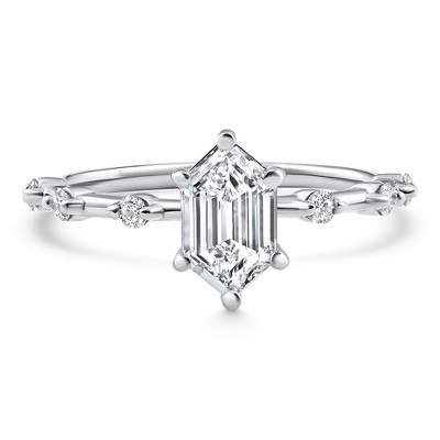 Pompeii3 Certified 1 1/3Ct Hexagon Diamond Jamie Engagement Ring 14k Gold Lab Created