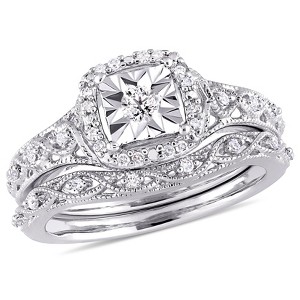 EVERLY JEWELRY  | Sterling Silver 1/5 CT Diamond TW Halo Vintage Ring Set - 1 of 4