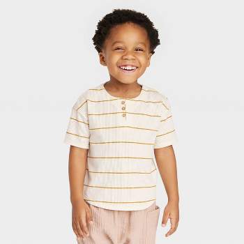 Grayson Collective Toddler Short Sleeve Ribbed Henley Striped T-Shirt - White