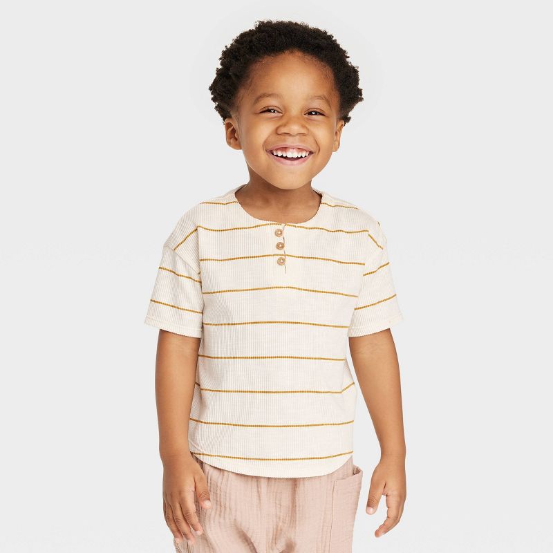 Grayson Collective Toddler Short Sleeve Ribbed Henley Striped T-Shirt - White, 1 of 6