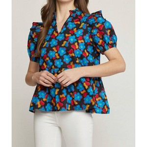 Women's Floral & Ruffle Top - entro - 1 of 4