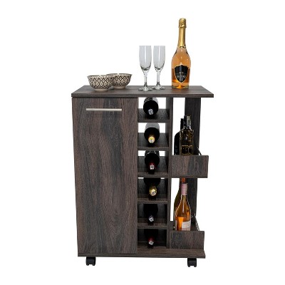 Vynxaria Stylish Bar Cart with Wine Rack, Locking Casters, and Spacious Storage