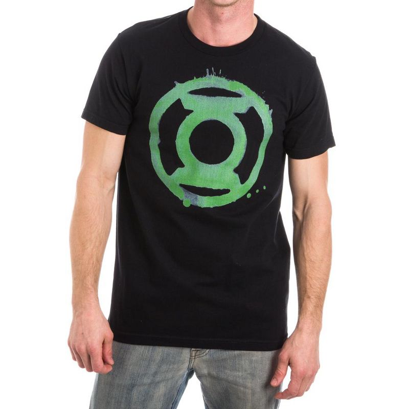 Mens Green Lantern Superhero Symbol Black Crew Neck Tee, 1 of 2
