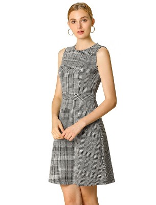 INSPIRE CHIC Women's Plaid Sleeveless Fit A-Line Houndstooth Work Mini Dress