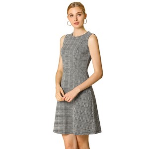 INSPIRE CHIC Women's Plaid Sleeveless Fit A-Line Houndstooth Work Mini Dress - 1 of 4