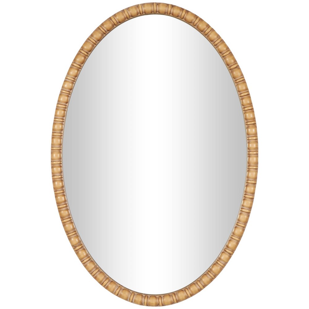 37"x25" Wooden Wall Mirror with Beaded Inspired Frame Brown - Olivia & May: Bohemian Style, Oval Shape, MDF Frame, No Assembly Required