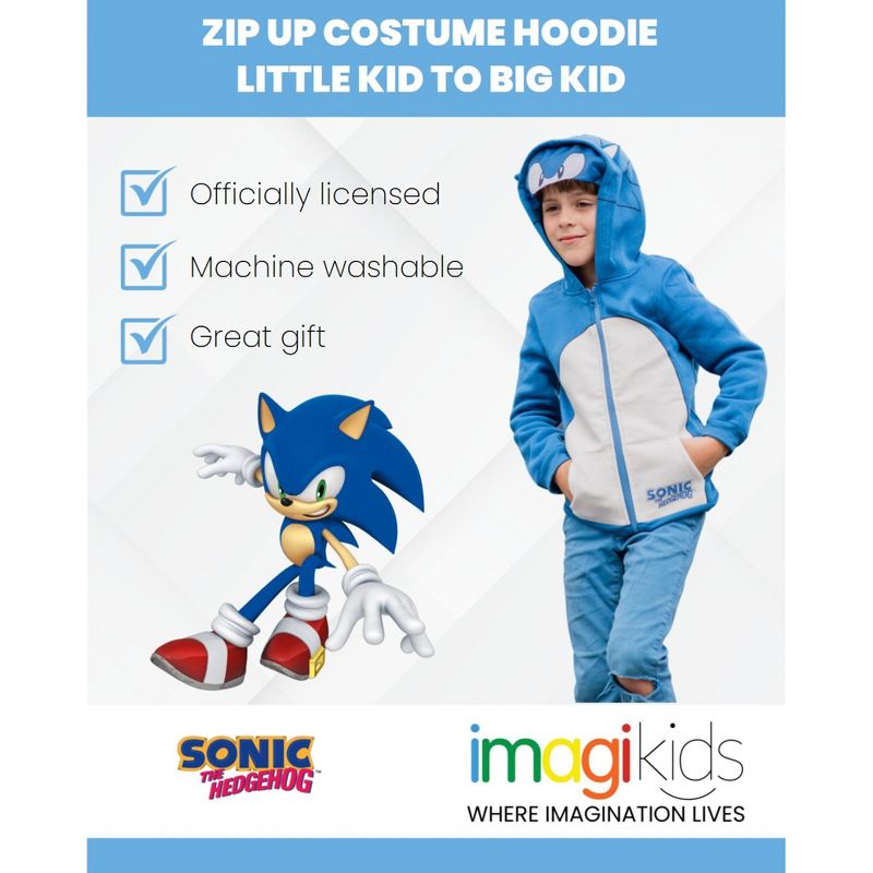 SEGA Sonic The Hedgehog Fleece Zip Up Costume Hoodie Toddler to Big Kid, 3 of 8