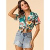 Allegra K Women's Hawaiian Floral Leaves Printed Short Sleeve Button Down Vintage Shirt 2 Pcs - 3 of 4