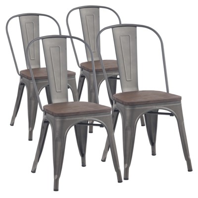 YOUNIKE 17.32 Inch Metal Dining Chair Indoor Outdoor Patio Chairs Stackable Tolix Side Coffee Chairs for Bistro Cafe Set of 4
