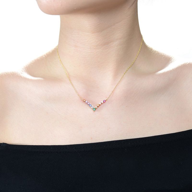 Sophisticated Sterling Silver Rainbow Cubic Zirconia V" Pendant Necklace: A Stylish and Vibrant Accessory. Elevate Your Look with Sparkle and Elegance, 2 of 4