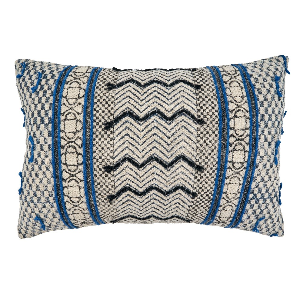 Photos - Pillowcase 16"x24" Oversized Boho Rug Style Cotton Lumbar Throw Pillow Cover Blue - S