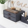 Bigso Birger 2-Drawer Canvas Fiberboard Easy Pull Handle Box - Desk Drawers with Leather Handle - 13.1in x 10in x 5.7in - 2 of 4