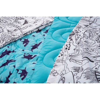 Twin Blue Shark Reversible Microfiber Comforter Set