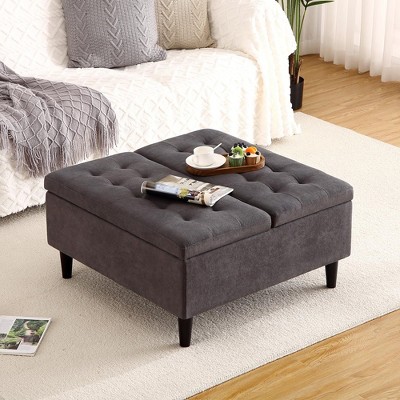 Large Square Ottoman with Lift Top, Upholstered Ottoman Coffee Table with Storage
