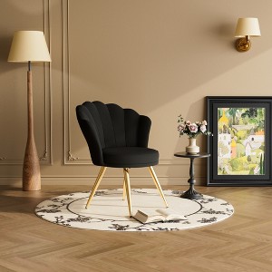Zeus & Ruta Velvet Upholstered Accent Chair with Gold Metal Legs for Bedroom, Living Room, or Makeup Room - 1 of 4