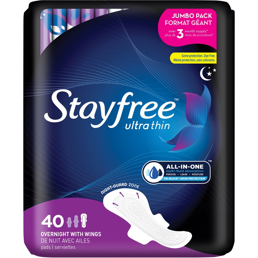 Stayfree Ultra Thin Pads with Wings - Unscented - Overnight - 40ct