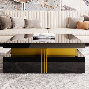 CAVINAS 43.3" Square Coffee Table,MDF Table with 4 Drawers,Gold Accents,Suspended Base,800LBS Capacity,Storage Center Table for Living Room - 1 of 4