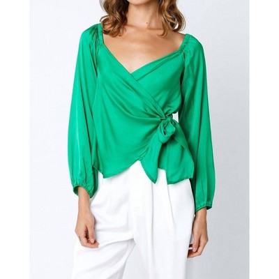 Women's Satin Wrap Top - OLIVACEOUS