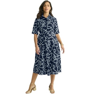 Jessica London Women's Plus Size Stretch Poplin Shirtdress