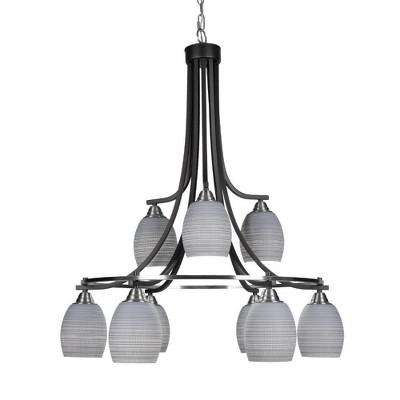 Toltec Lighting Paramount 9 - Light Chandelier in  Matte Black/Brushed Nickel with 5" Gray Matrix Shade