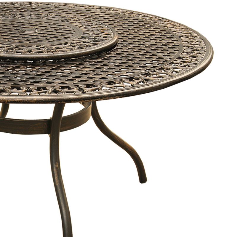 59&#34; Round Ornate Traditional Outdoor Mesh Lattice Aluminum Dining Table with Lazy Susan - Bronze - Oakland Living, 5 of 8