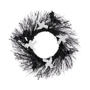 Nearly Natural 22-in Halloween Ghost and Bats Twig Wreath - 1 of 4