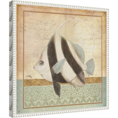 Vintage Nautical Fish Canvas Art with Beaded Frame