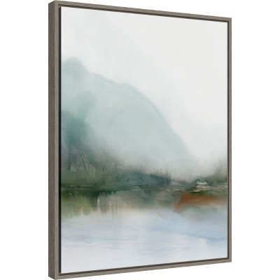 Sapphire Lake I Abstract Landscape Canvas Print in Greywash Frame