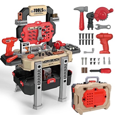 Skirfy 2 in 1 Kids Tool Bench Set, Pretend Play Tool Bench for Kids with Tools, Electric Drill and Transformable Tool Set