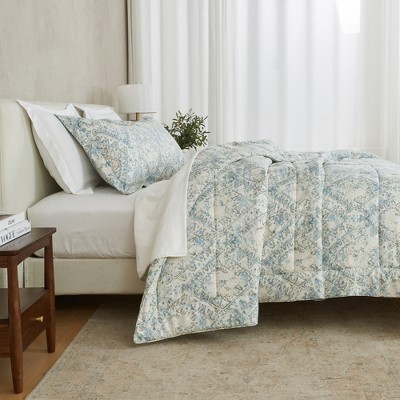 King Reversible Blue Floral Down Alternative Comforter Set