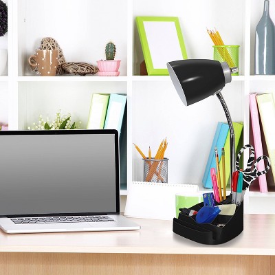 Gooseneck Organizer Desk Lamp with iPad Tablet Stand Book Holder and Charging Outlet - LimeLights