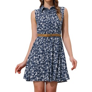 INSPIRE CHIC Women's Floral Sleeveless Half Placket Mini Belted Summer Dress - 1 of 4