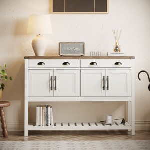 Sapphtopaz Modern Console Table with 2 Drawers & 4 Door Cabinet Entryway Table with Adjustable Shelves & Slatted Shelf for Living Room, Hallway - 1 of 4