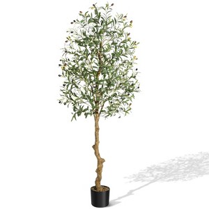 Olive Trees Artificial Indoor, 6FT Tall Olive Tree Plants, Faux Olive Tree with Realistic Trunk, Leaves, Fruits for Home Office Decor - 1 of 4