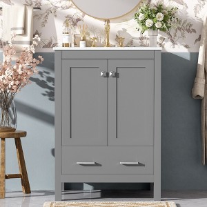 Kumasinova Bathroom Vanity,Storage Cabinet with Sink,1 Drawer,Soft-Close Doors with Built-in Shelves,Solid Wood Frame Vanity Cabinet for Bathrooms - 1 of 4