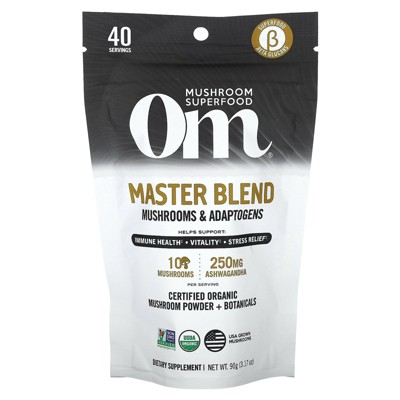 Om Mushrooms Master Blend, Certified Organic Mushroom Powder + Botanicals, 3.17 oz (90 g)
