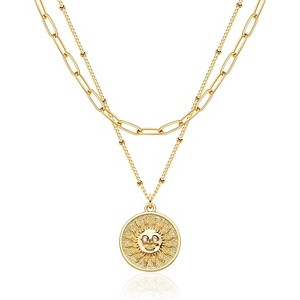 Layered Heart Necklace, Handmade 18K Gold Plated Dainty Choker With Arrow Bar Pendant for Women - 1 of 4