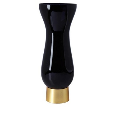 Classic Touch Black Glass Vase with Gold Base