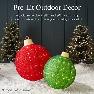 Set of 2 Red and White LED Lighted Christmas Ornaments