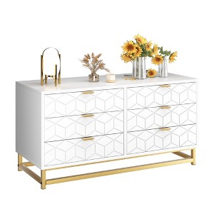 6-Drawer Dresser - Wide Storage Wood Chest Organizer with Metal Legs, Modern Dressers & Chests for Bedroom, Living Room, Hallway - 1 of 4