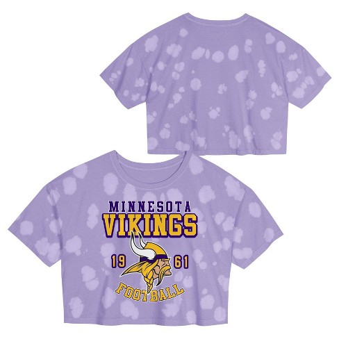 Nfl Minnesota Vikings Girls Short Sleeve Bubble Tie dye Cropped T shirt Target