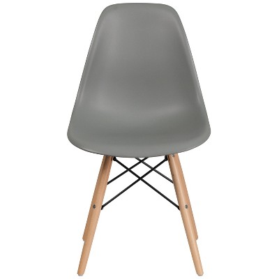 Moss Gray Plastic Side Chair with Wooden Legs